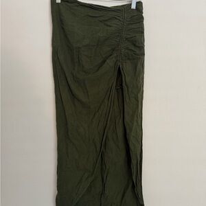 Zara Olive Green Maxi Skirt with Side Ruched Slit